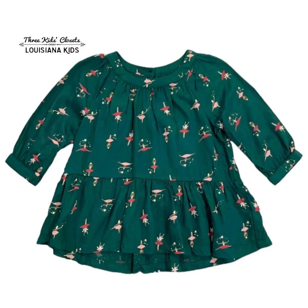 Old Navy 3T Green & Pink Ballerina Fairy Peplum Top
